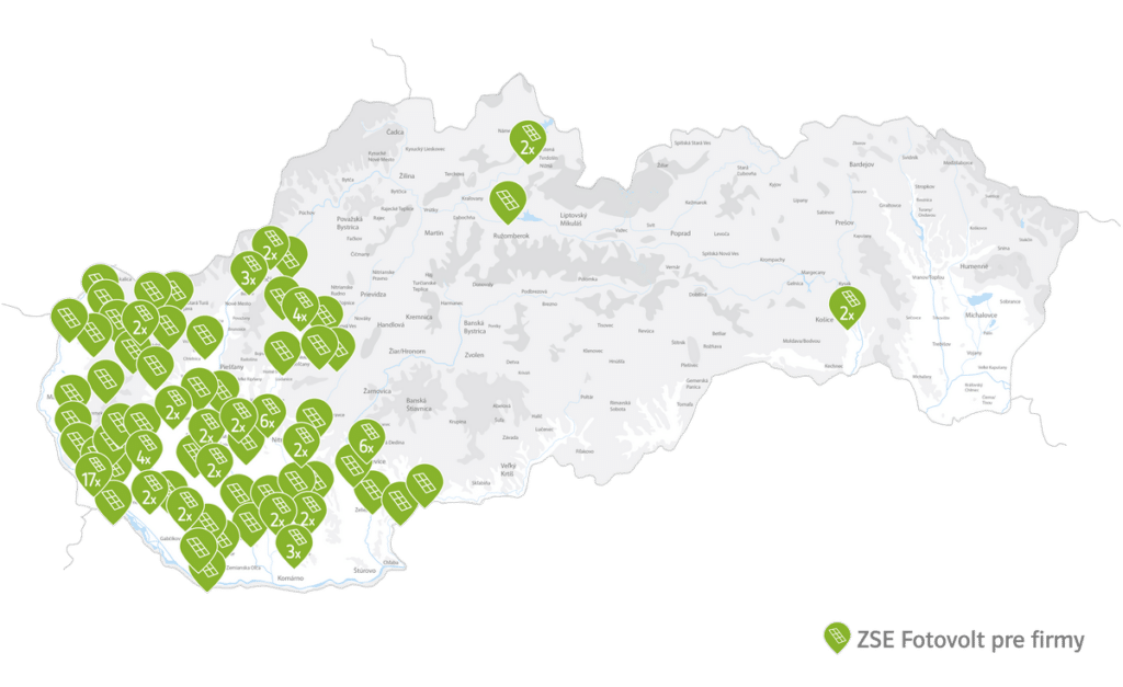 Mapa inštalovaných fototovoltických riešení pre firmy a organizácie